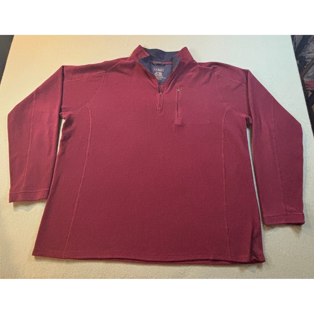LL Bean 1/4 Quarter Zip Fleece Pullover Mens XXL TALL Burgundy Red Outdoor